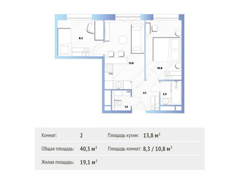 Продается 2-к. квартира, 40,3 кв.м. в ЖК balance