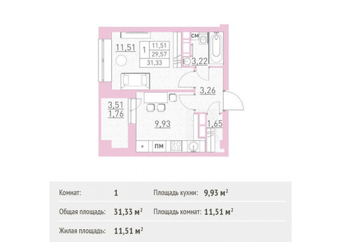 Продается 1-к. квартира, 31,33 кв.м. в ЖК 'Столичный'