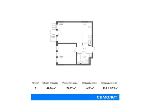 Продается 2-к. квартира, 42,86 кв.м. в ЖК «Горки Парк»