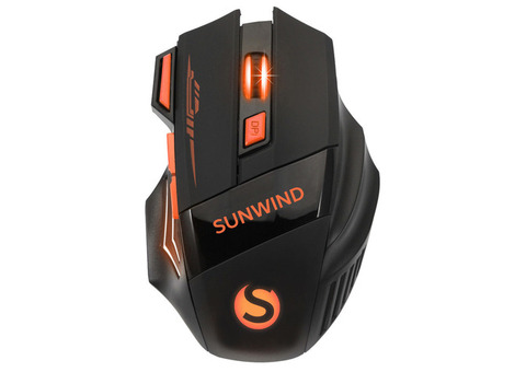 Характеристики мышь SUNWIND SW-M715GW, игровая, оптическая, беспроводная, USB, черный и оранжевый [1422408]