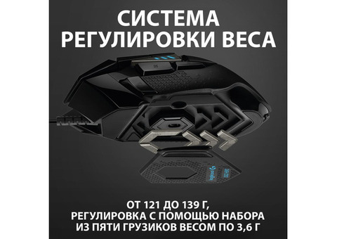 Характеристики мышь Logitech G502 RGB Tunable HERO, игровая, оптическая, проводная, USB, черный [910-005470]