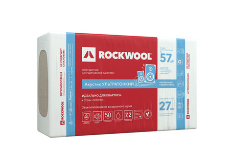 Базальтовая вата Rockwool Акустик Баттс Про Ультратонкий 1000х600х27 мм 12 плит в упаковке