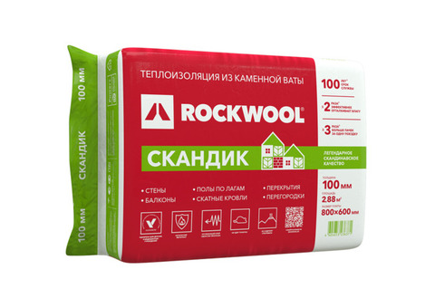 Базальтовая вата Rockwool Лайт Баттс Скандик 800х600х100 мм 6 плит в упаковке