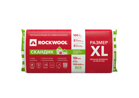 Базальтовая вата Rockwool Скандик 1200х600х100 мм 6 плит в упаковке