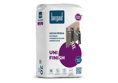 Bergauf uni finish 20 кг, шпатлевка цементная универсальная белая