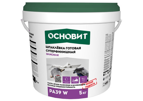 Шпаклевка готовая суперфинишная Основит Элисилк PA39 W супербелая 5 кг