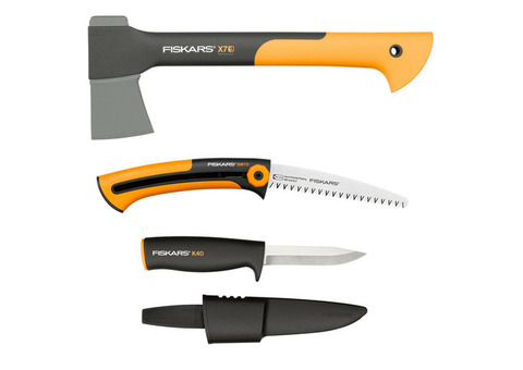 Набор Fiskars 129039 (Топор X7 + нож + пила садовая + сумка)