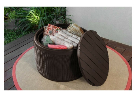 Стол-сундук из пластика Keter Circa Storage Rattan Table 132 л коричневый