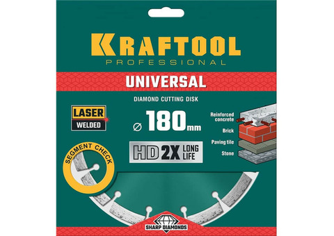 Диск алмазный Kraftool Universal 36680-180 отрезной сегментный по железобетону и высокопрочному бетону 180 мм