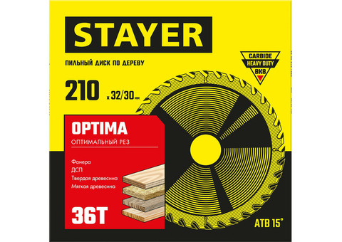 Диск пильный по дереву Stayer 3681-210-32-36_z01 Optima 210x32/30 мм 36Т