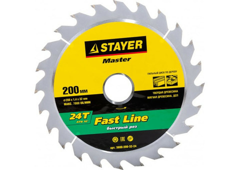 Диск пильный по дереву Stayer Fast Line 3680-200-32-24 200x32мм 24Т