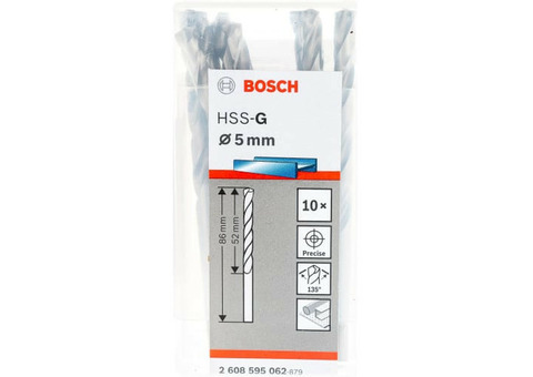 Набор сверл по металлу Bosch HSS-G 2608595062 5 мм 10 шт