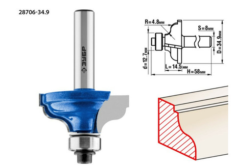 Фреза кромочная Зубр Профессионал 28706-34.9 34,9 мм