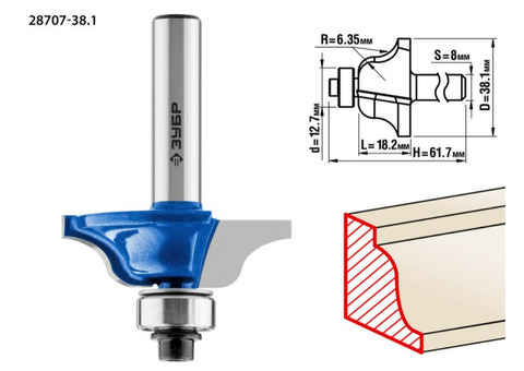 Фреза кромочная Зубр Профессионал 28707-38.1 38.1x18 мм
