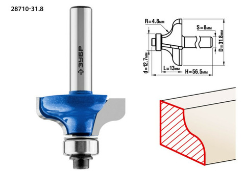 Фреза кромочная Зубр Профессионал 28710-31.8 №8 31,8x13 мм