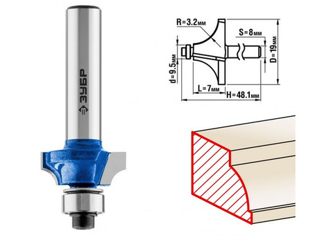 Фреза кромочная калевочная Зубр 28700-19 19x7мм радиус 3,2мм