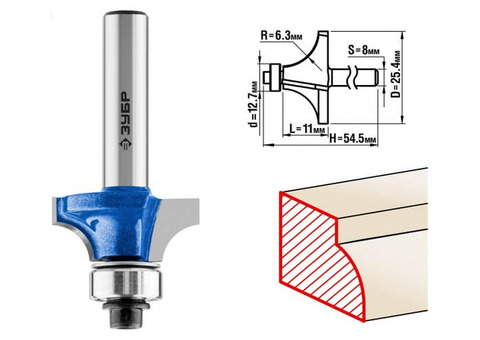 Фреза кромочная калевочная Зубр 28701-25.4 25,4x11мм радиус 6,3мм