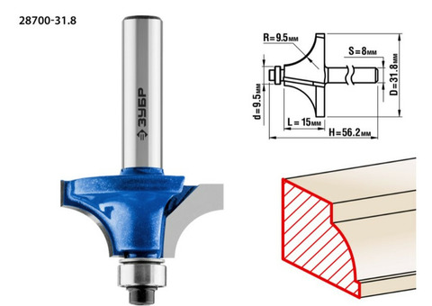Фреза кромочная калевочная Зубр Профессионал 28700-31.8 №1 31,8x16 мм