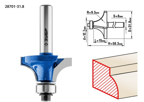Фреза кромочная калевочная Зубр Профессионал 28701-31.8 №1 31,8x16 мм