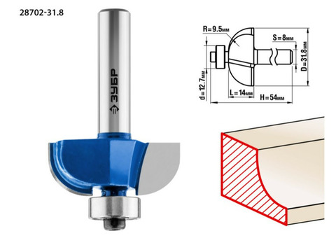 Фреза кромочная калевочная Зубр Профессионал 28702-31.8 №2 31,8x14 мм