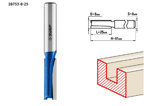 Фреза пазовая прямая Зубр 28753-8-25 8x25 мм