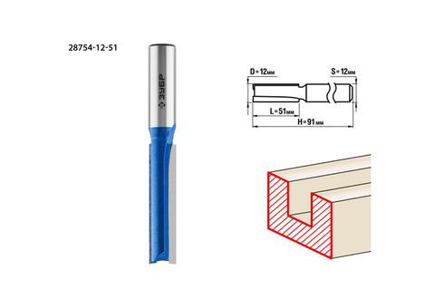 Фреза пазовая прямая удлиненная Зубр Профессионал 28754-12-51