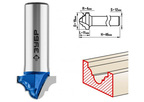Фреза пазовая фасонная Зубр 28745-19 19x11мм радиус 4мм