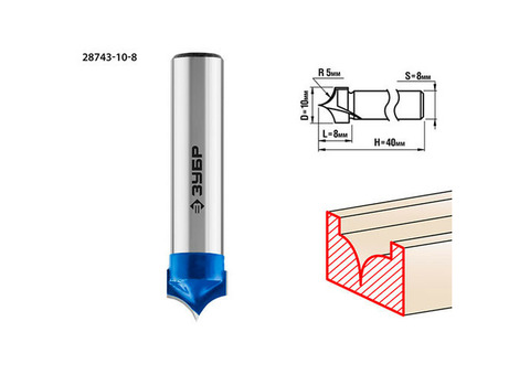 Фреза пазовая фасонная Зубр Профессионал 28743-10-8 10x8мм радиус 5мм