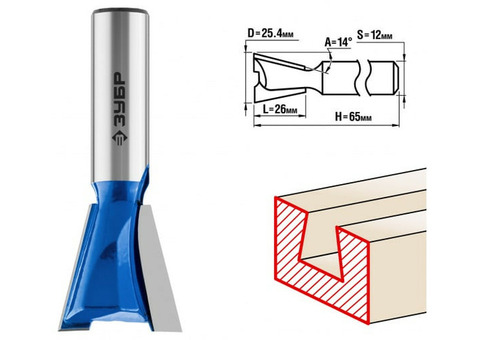 Фреза пазовая фасонная Ласточкин Хвост Зубр 28748-25.4 25,4x26мм