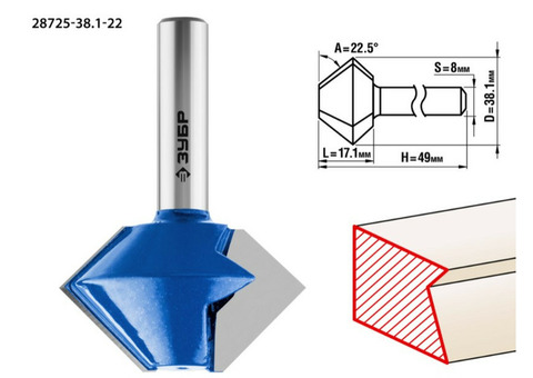 Фреза кромочная Зубр Профессионал 28725-38.1-22 38.1x22 мм