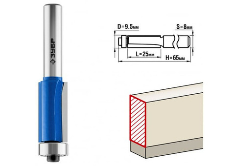 Фреза кромочная с нижним подшипником Зубр 28727-9.5-25 9,5x25 мм