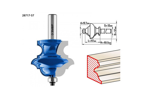 Фреза кромочная фигурная №6 многопрофильная Зубр 57x47,6 мм хвостовик 12 мм 28717-57
