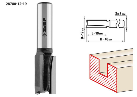 Фреза пазовая прямая Зубр Профессионал 28780-12-19 12х19 мм