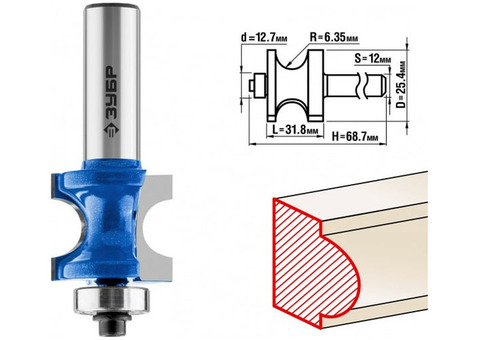 Фреза полустержневая Зубр 28722-25.4 25,4x31,8мм радиус 6,3мм