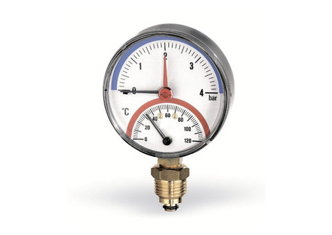 Термоманометр радиальный WATTS F+R828 (TMRP) - 1/2" (D-80 мм, шкала 0-120 °C / 0-6 бар)