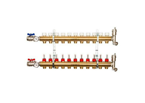 Коллекторная группа для теплого пола STOUT SMB0473 - 1" на 11 контуров 3/4"EK (латунь)