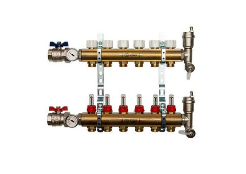 Коллекторная группа для теплого пола STOUT SMB0473 - 1" на 6 контуров 3/4"EK (латунь)