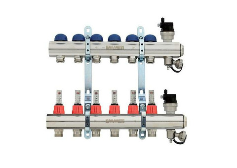 Коллекторная группа для теплого пола EMMETI TOPWAY - 1" на 10 контуров 3/4"EK с метал.держателями