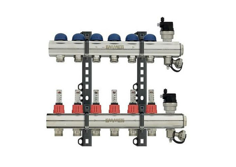 Коллекторная группа для теплого пола EMMETI TOPWAY - 1" на 10 контуров M24x19 с пласт.держателями