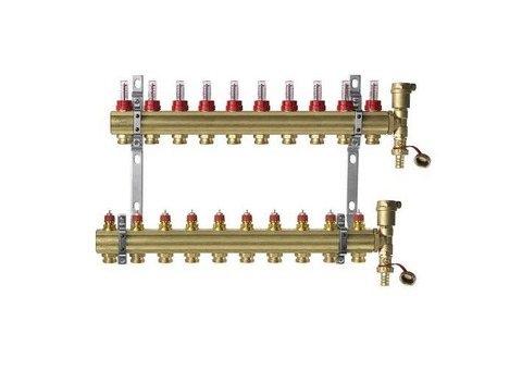 Коллекторная группа для теплого пола Danfoss FHF-F set - 1" на 10 контуров 3/4"EK (латунь)