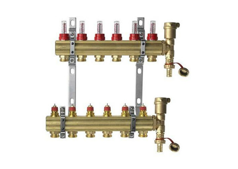 Коллекторная группа для теплого пола Danfoss FHF-F set - 1" на 6 контуров 3/4"EK (латунь)