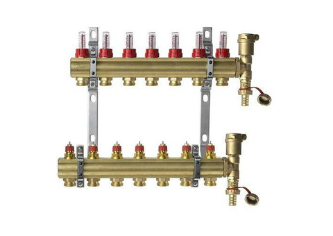 Коллекторная группа для теплого пола Danfoss FHF-F set - 1" на 7 контуров 3/4"EK (латунь)