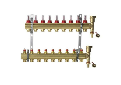 Коллекторная группа для теплого пола Danfoss FHF-F set - 1" на 9 контуров 3/4"EK (латунь)