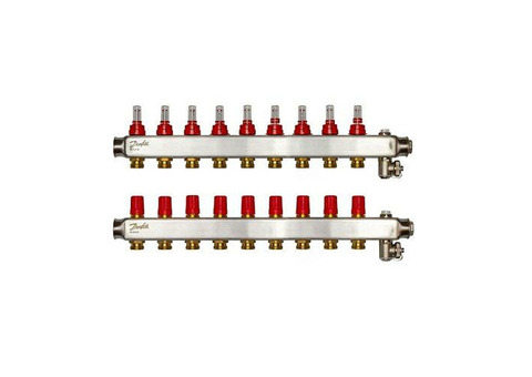 Коллекторная группа для теплого пола Danfoss SSM-F - 1" на 9 контуров 3/4"EK (нерж.сталь)