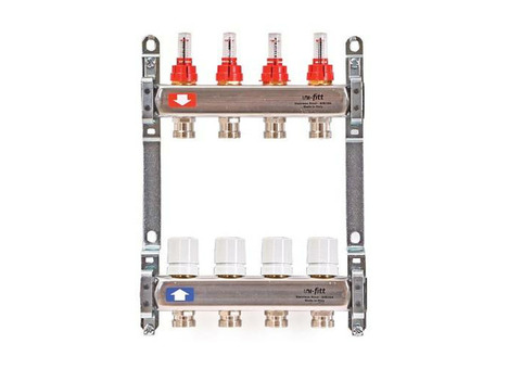 Коллекторная группа для теплого пола Uni-Fitt 450B - 1" на 10 контуров 3/4" евроконус