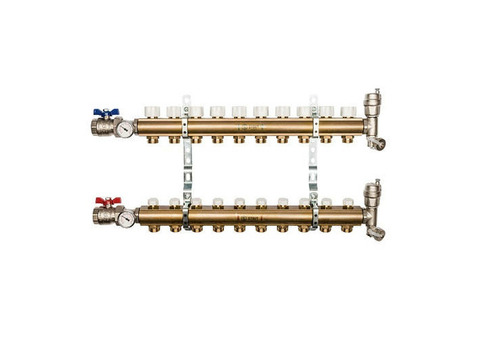 Коллекторная группа для радиаторного отопления STOUT SMB0468 - 1" на 10 контуров 3/4"EK (латунь)