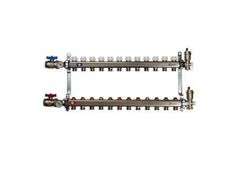 Коллекторная группа для радиаторного отопления STOUT SMS0912 - 1" на 12 контуров 3/4"EK (нерж.сталь)