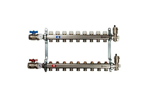 Коллекторная группа для радиаторного отопления STOUT SMS0912 - 1" на 9 контуров 3/4"EK (нерж.сталь)