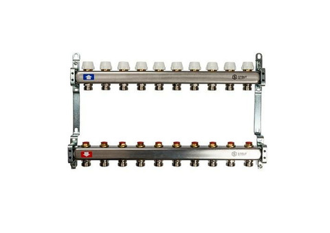 Коллекторная группа для радиаторного отопления STOUT SMS0922 - 1" на 10 контуров 3/4"EK (нерж.сталь)