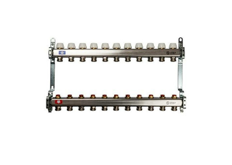 Коллекторная группа для радиаторного отопления STOUT SMS0922 - 1" на 11 контуров 3/4"EK (нерж.сталь)